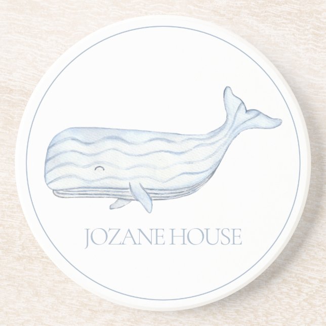 Coastal Watercolor Blue Whale Personalised Coaster (Front)