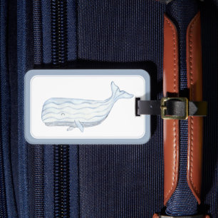Coastal Watercolor Blue Whale Personalised Luggage Tag