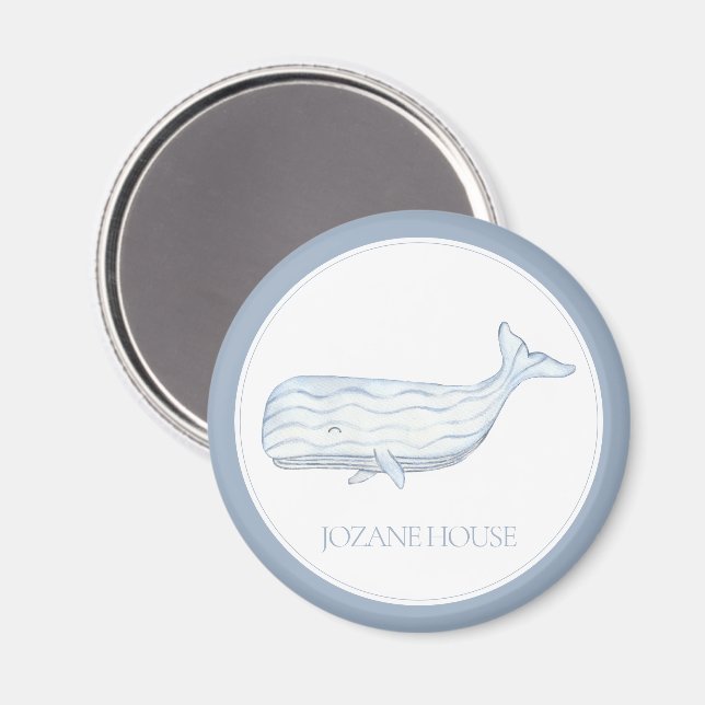 Coastal Watercolor Blue Whale Personalised Magnet (Front/Back)