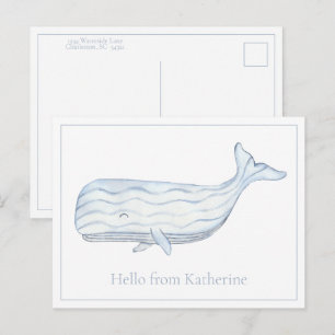 Coastal Watercolor Blue Whale Personalised Postcard