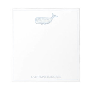 Coastal Watercolor Blue Whale Personalized Notepad