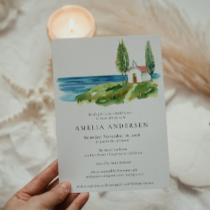 Coastal Watercolor Chapel Ocean Bridal Shower  Invitation