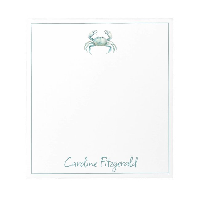 Coastal Watercolor Crab Personalized Notepad (Front)