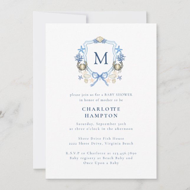 Coastal Watercolor Crest Baby Shower Invitation  (Front)