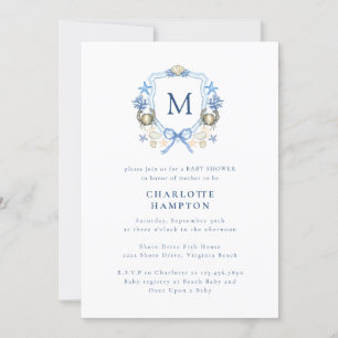 Coastal Watercolor Crest Baby Shower Invitation
