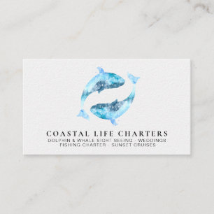 *~* Coastal Watercolor Dolphins Playing White Business Card