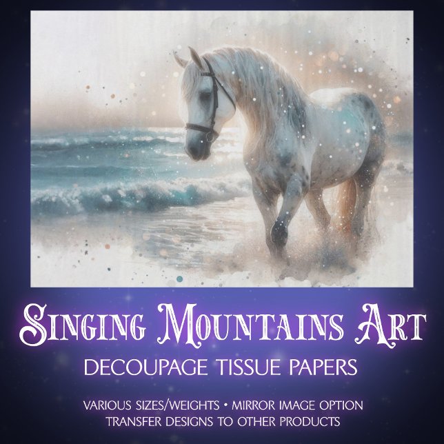 Coastal Watercolor Horse On Beach Decoupage Tissue Paper (Creator Uploaded)