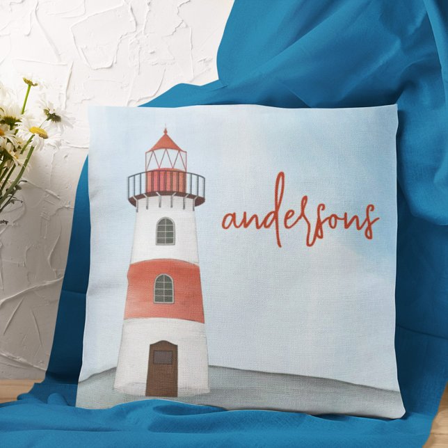 Coastal Watercolor Lighthouse Custom  Cushion (Creator Uploaded)