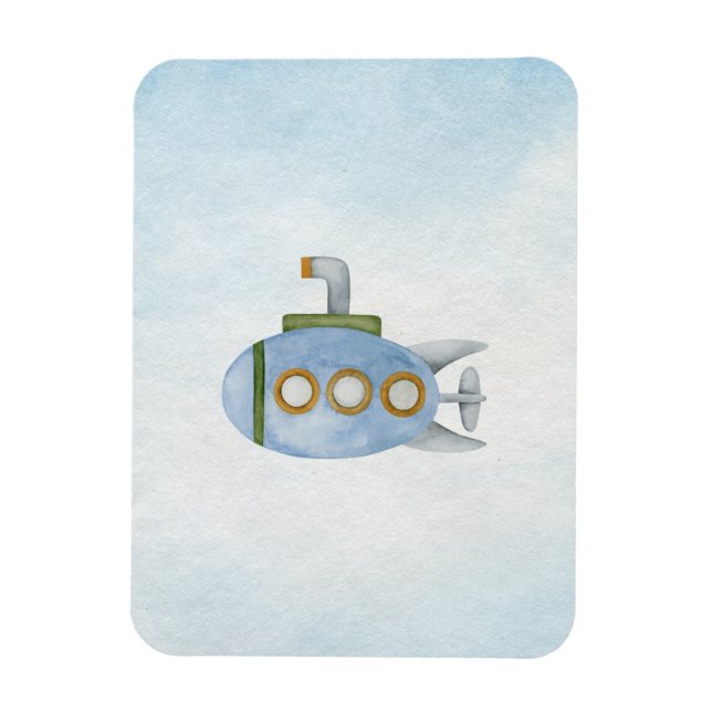 Coastal Watercolor Nautical Blue Submarine Magnet (Vertical)