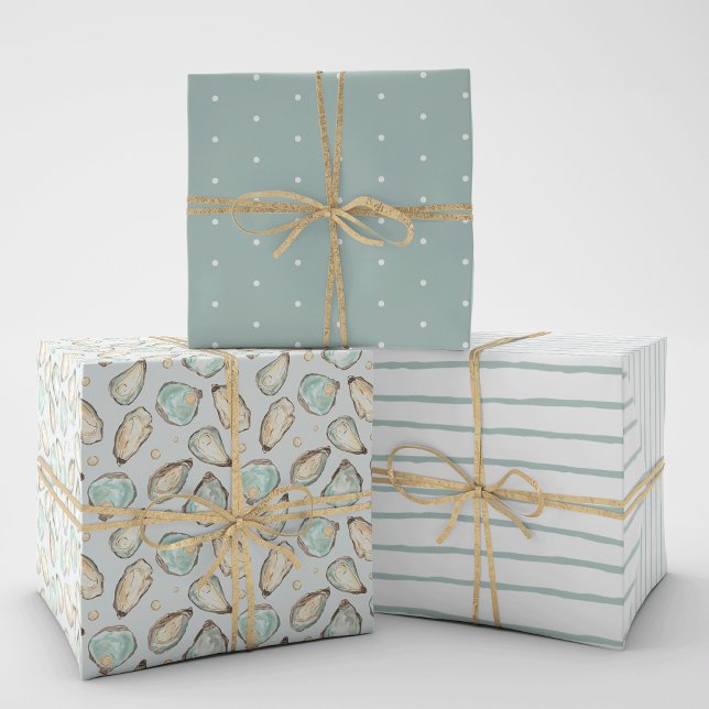 Coastal Watercolor Oyster Pattern Wrapping Paper Sheet (Creator Uploaded)