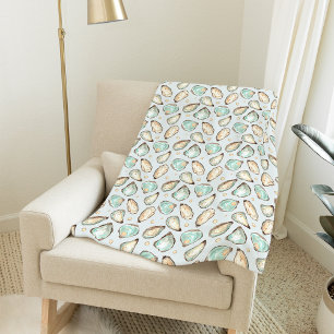 Coastal Watercolor Oyster & Pearl Pattern Fleece Blanket