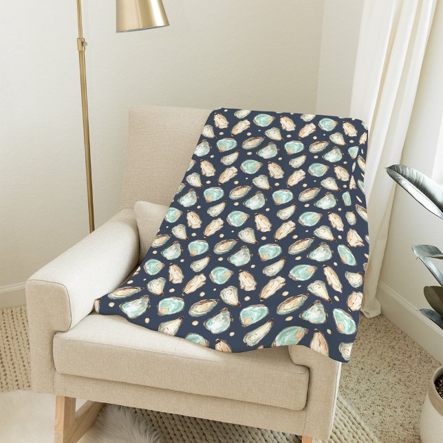 Coastal Watercolor Oyster & Pearl Pattern Fleece Blanket (Creator Uploaded)