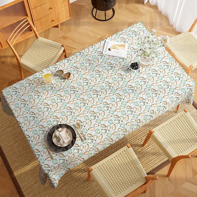 Coastal Watercolor Oyster & Pearl Pattern Tablecloth (Creator Uploaded)