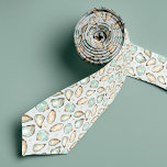 Coastal Watercolor Oyster & Pearl Pattern Tie<br><div class="desc">This coastal cool tie features soft cream and aqua watercolor oyster and pearl illustrations. Perfect for beachside,  nautical,  seafood themed,  or coastal weddings and events.</div>