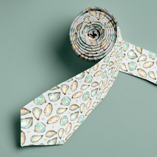 Coastal Watercolor Oyster & Pearl Pattern Tie