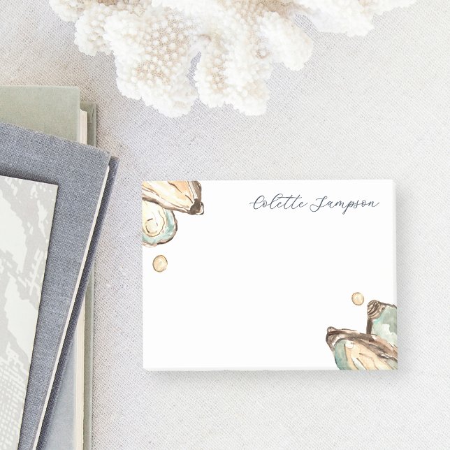 Coastal Watercolor Oyster Personalised Post-it Notes (Creator Uploaded)
