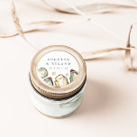 Coastal Watercolor Oyster Wedding Classic Round Sticker<br><div class="desc">These coastal wedding favour stickers feature soft cream and aqua watercolor oyster and pearl illustrations,  with your names and wedding date in classic navy blue lettering. Perfect for beach themed,  summer,  or nautical wedding celebrations.</div>