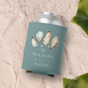 Coastal Watercolor Oyster Wedding Favor Can Cooler
