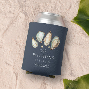Coastal Watercolor Oyster Wedding Favor Can Cooler