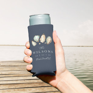 Coastal Watercolor Oyster Wedding Favor Seltzer Can Cooler