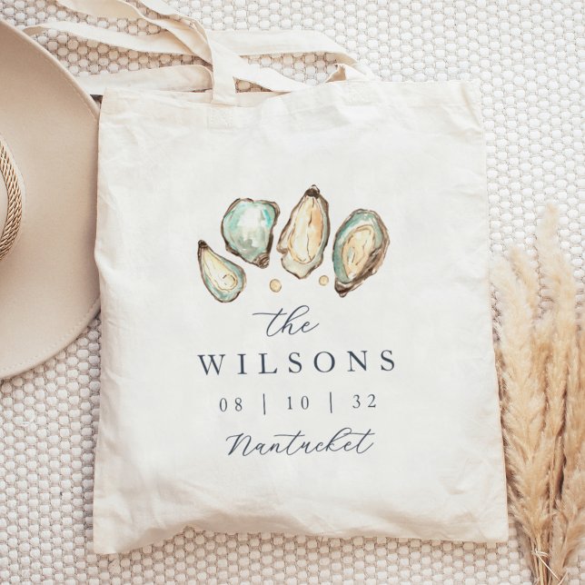 Coastal Watercolor Oyster Wedding Favour Tote Bag (Creator Uploaded)