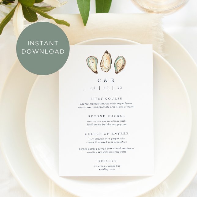 Coastal Watercolor Oyster Wedding Menu Card (Creator Uploaded)