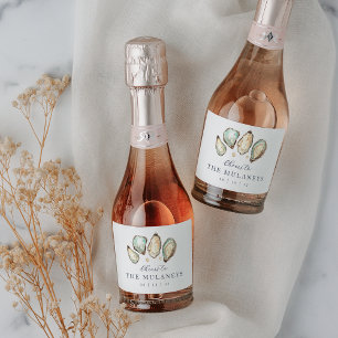 Coastal Watercolor Oyster Wedding Sparkling Wine Label