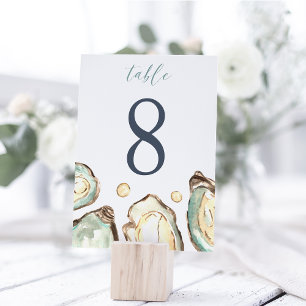 Coastal Watercolor Oyster Wedding Table Number