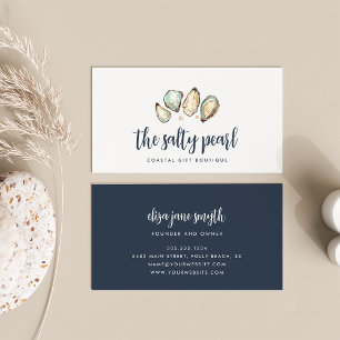 Coastal Watercolor Pearl & Oyster Business Card