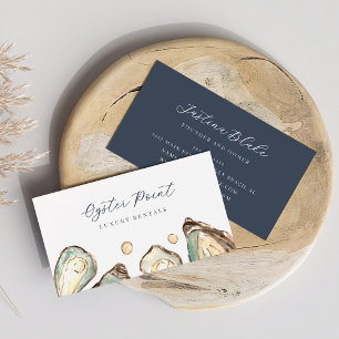 Coastal Watercolor Pearl & Oyster Business Card