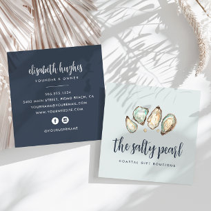 Coastal Watercolor Pearl & Oyster Square Square Business Card