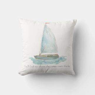 Coastal Watercolor Sailboat  Cushion