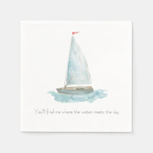 Coastal Watercolor Sailboat Napkin
