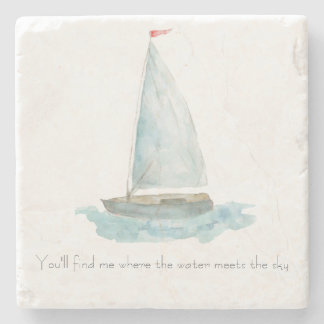 Coastal Watercolor Sailboat  Stone Coaster