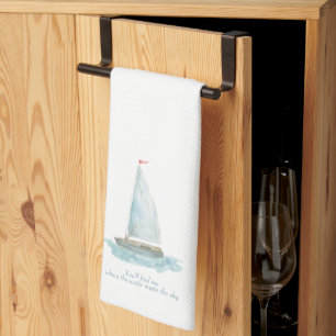 Coastal Watercolor Sailboat Tea Towel