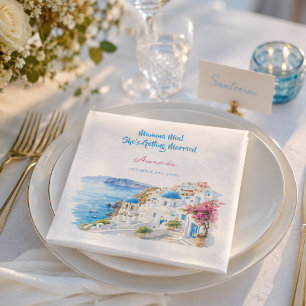 Coastal Watercolor Santorini Greece Bridal Shower Napkin