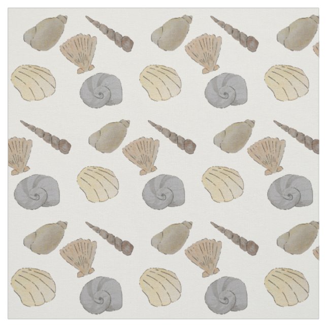Coastal Watercolor Sea Shells Fabric (Swatch)