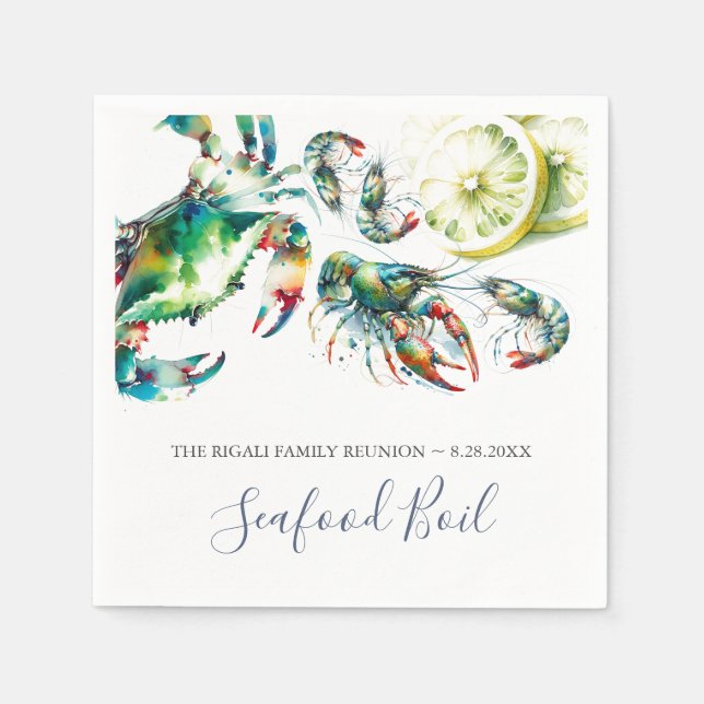 Coastal Watercolor Seafood Personalised Napkin (Front)