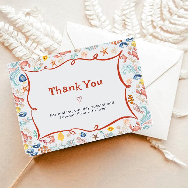 Coastal Watercolor Seashell Starfish Bridal Shower Thank You Card (Creator Uploaded)