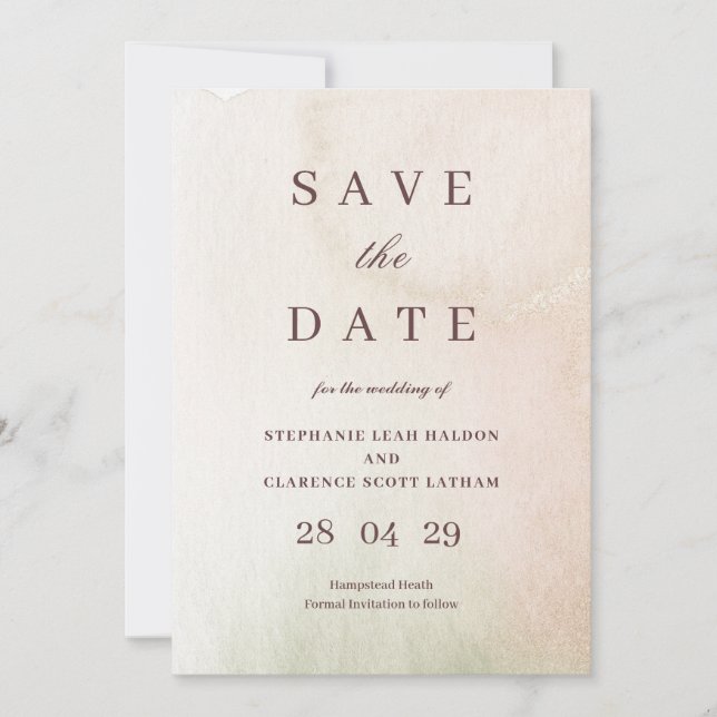 Coastal Watercolor Sepia elegant Save the Date Invitation (Front)