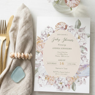 Coastal Watercolor Shells and Floral Baby Shower Invitation