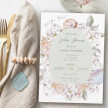 Coastal Watercolor Shells and Floral Baby Shower