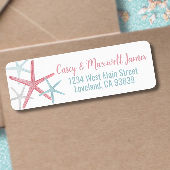 Coastal Watercolor Summer Beach Address (Coastal Watercolor Starfish Summer Beach Address Label)