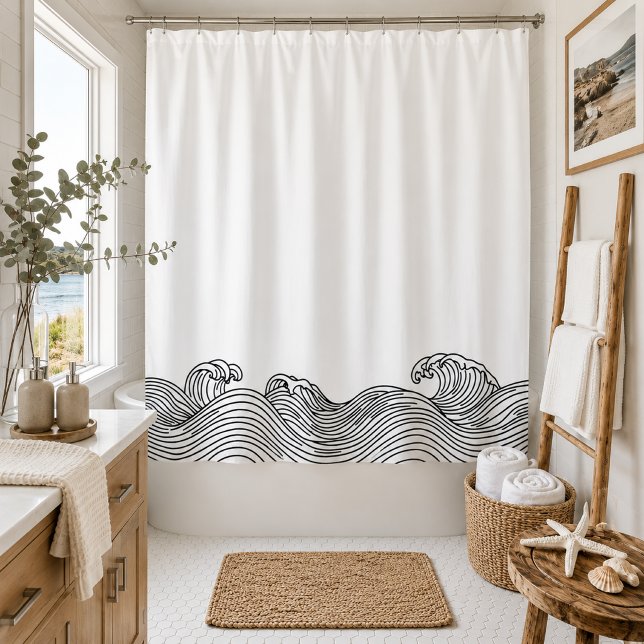 Coastal Wave Modern Beach House  Shower Curtain (Creator Uploaded)