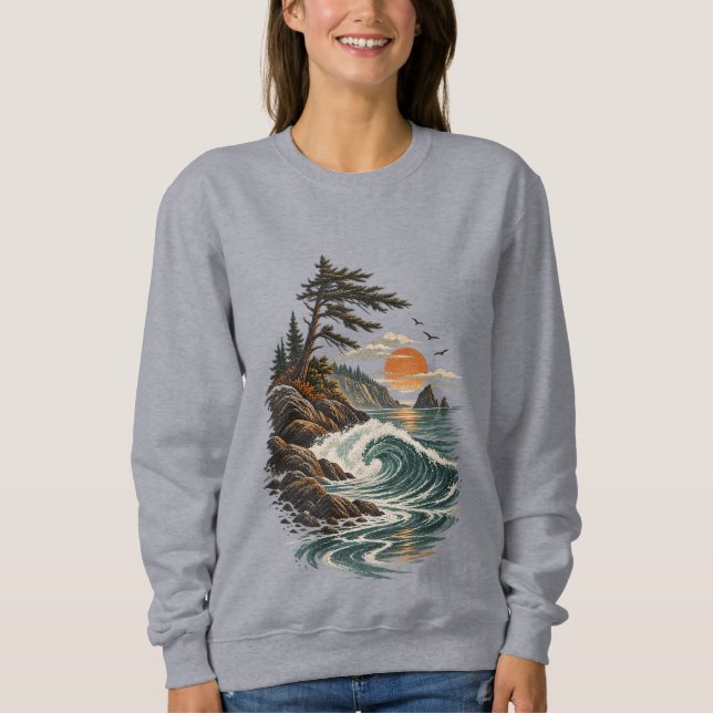 Coastal Wave Sunset Landscape Sweatshirt (Front)