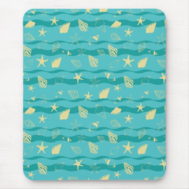 Coastal Waves & Seashell Pattern Mouse Mat (Front)