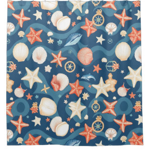 Coastal Waves & Seashells Shower Curtain