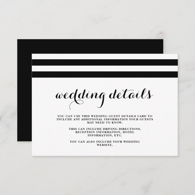 Coastal Wedding Black and White Guest Details Enclosure Card (Front/Back)