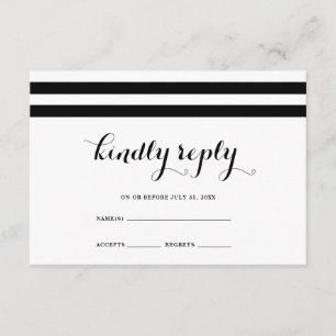 Coastal Wedding Black and White Stripes RSVP Card