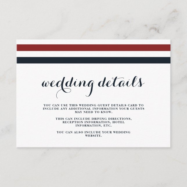 Coastal Wedding Blue Red and White Guest Details Enclosure Card (Front)